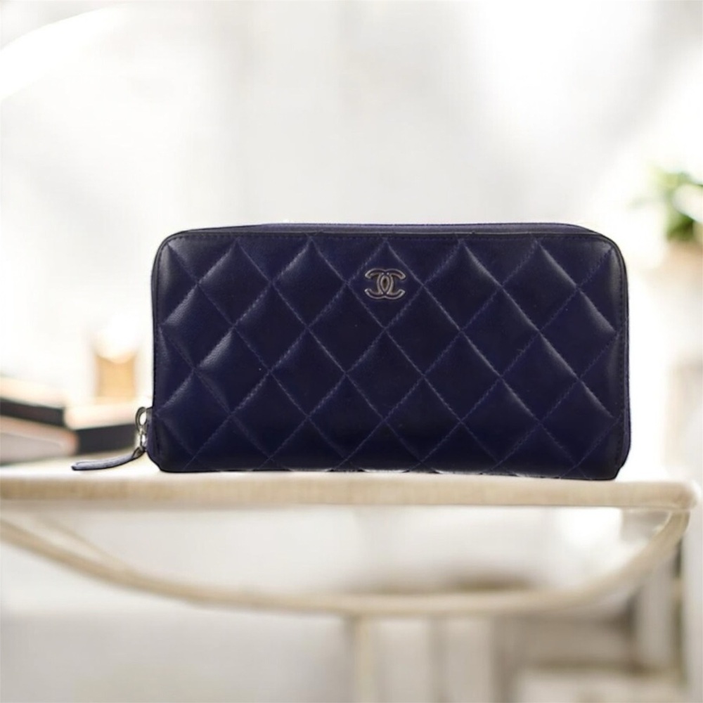 CHANEL Quilted Dark Blue Wallet